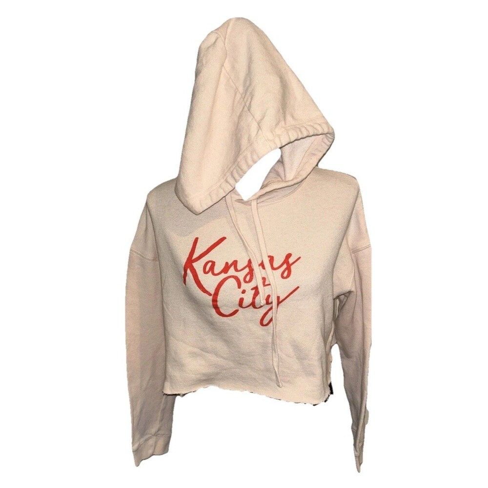 Kansas City S/M Long Sleeve Cut Off Cropped Pink & Red Hoodie